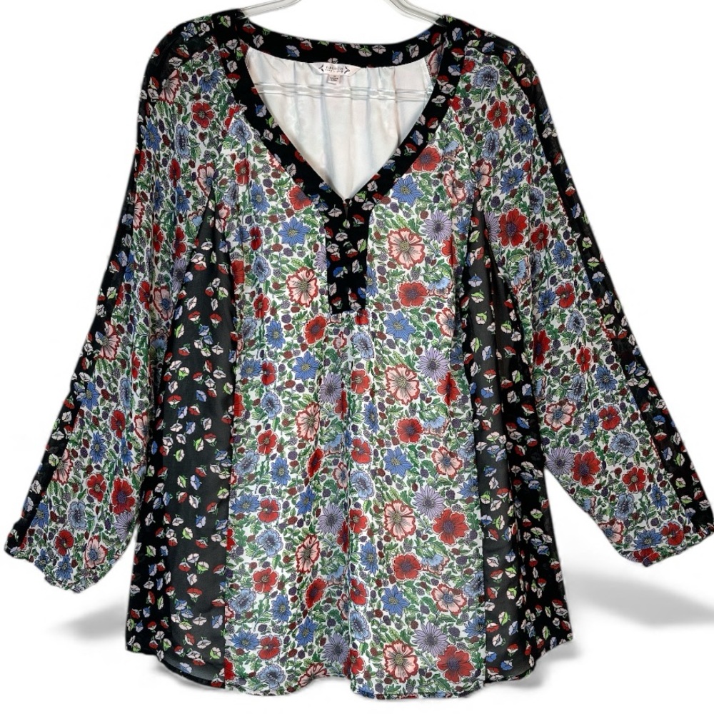 Nanette Lepore Multicolor Boho Floral Tunic Blouse Long Sleeves | 2X